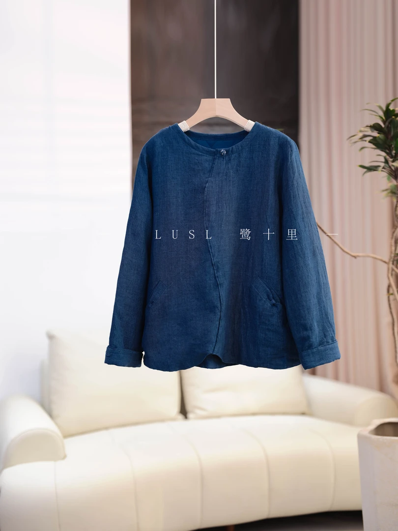 大宁原创  【蔚蓝】 亚麻色织文艺棉衣94037