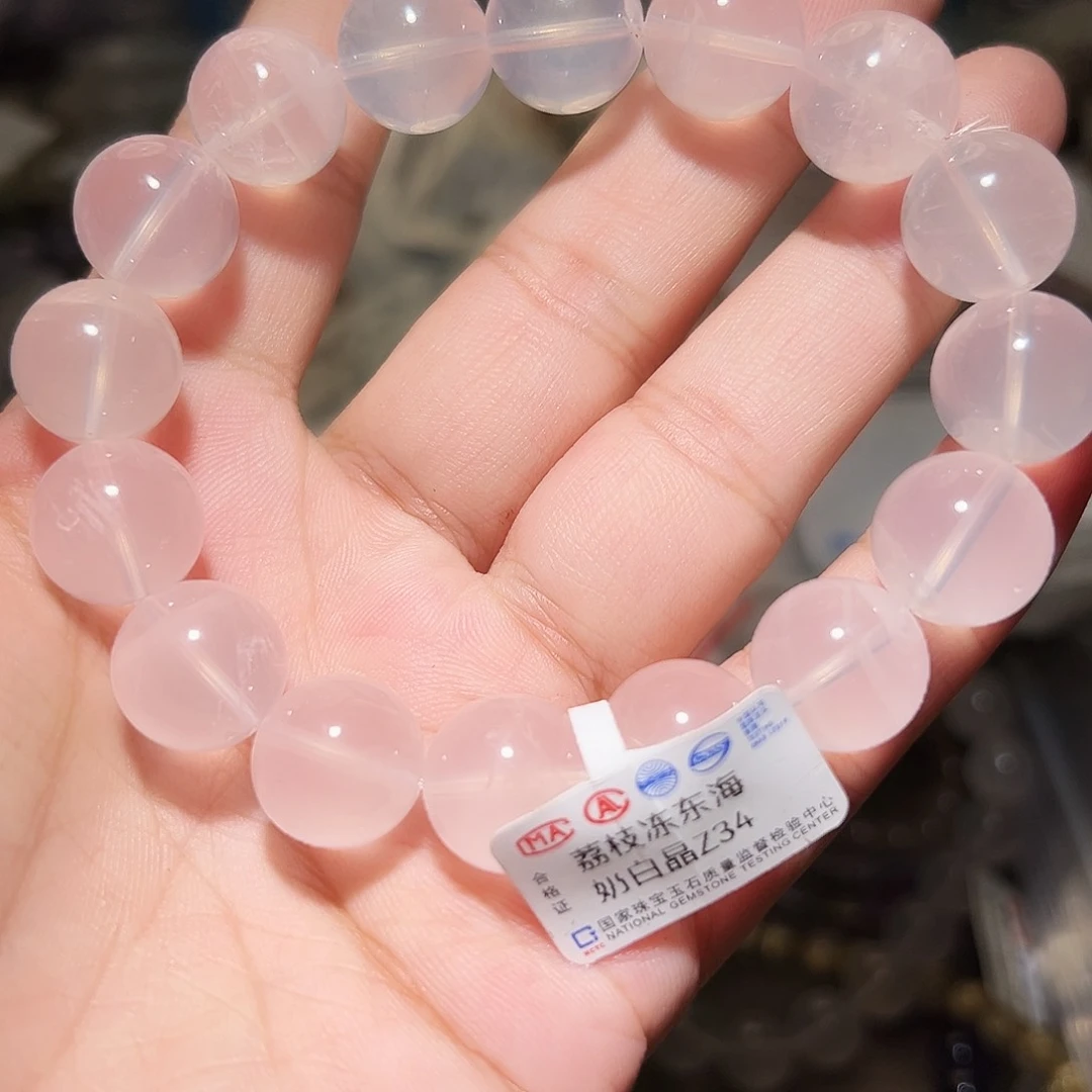 水晶手链未镶嵌荔枝冻13毫米奶白晶