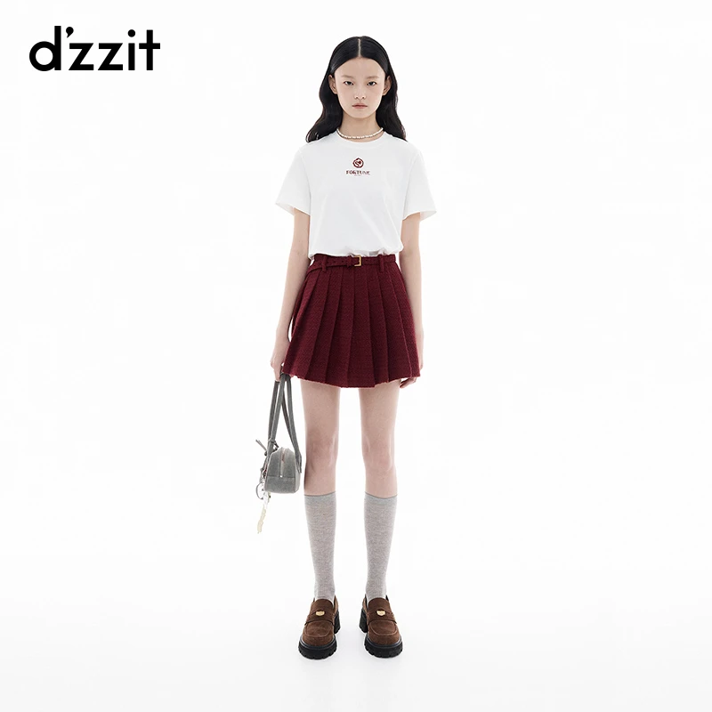 明星同款dzzit地素短袖T恤25春新款简约正肩棉质上衣女3J1B3091B