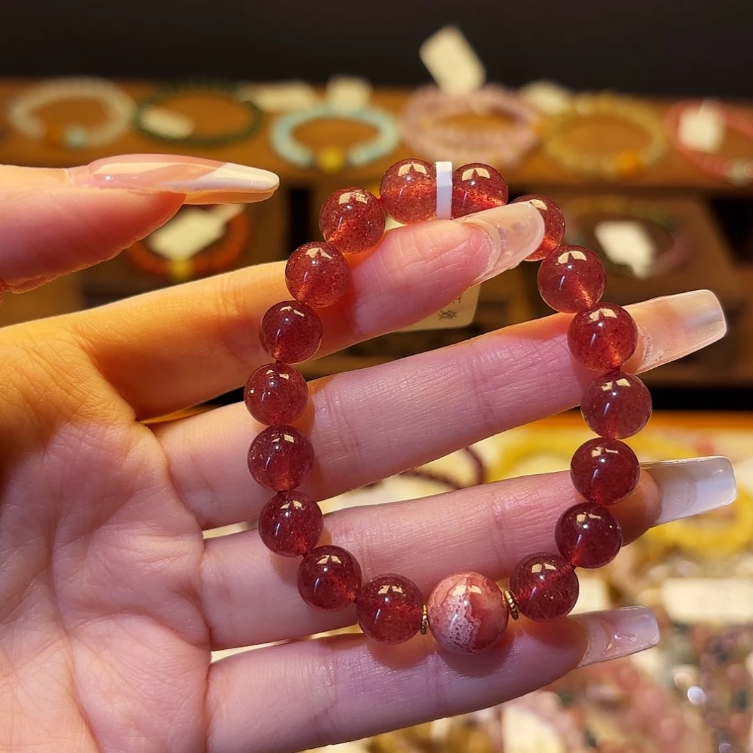 水晶手链银S925镶嵌草莓6233