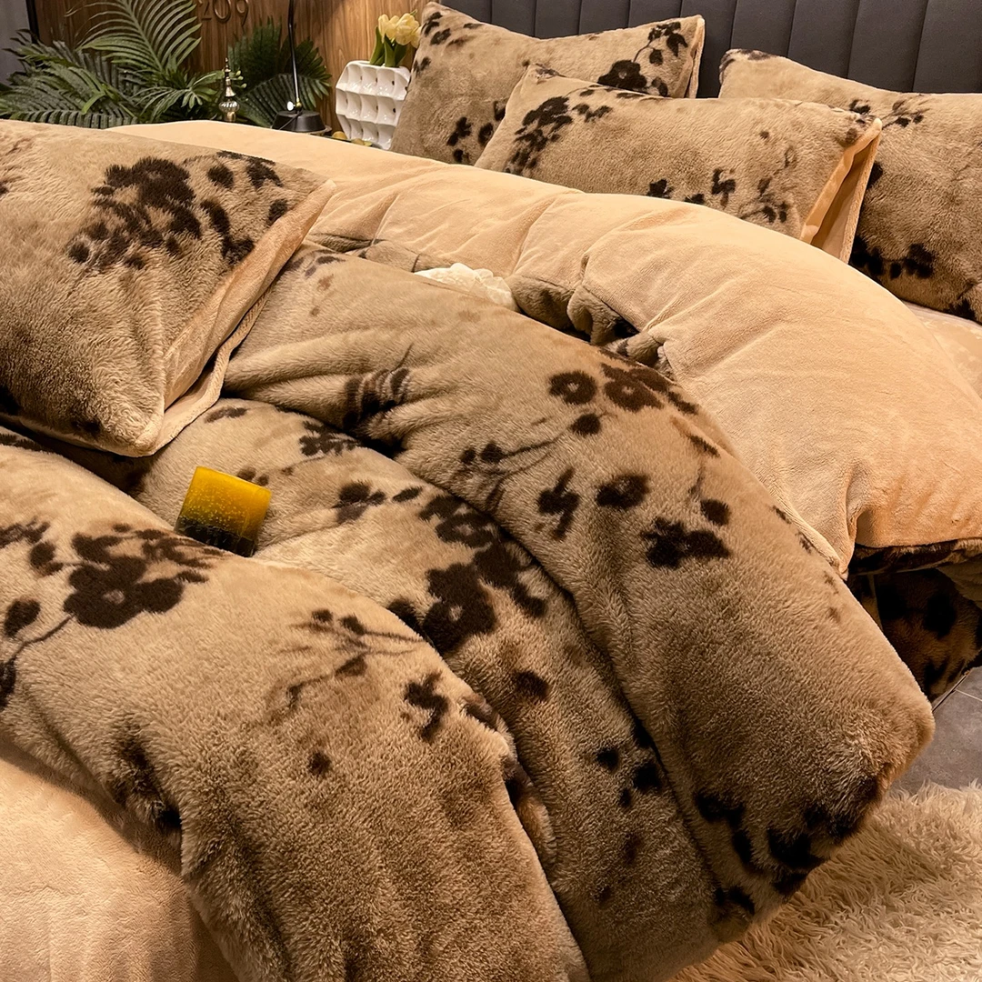 冬季加厚兔毛牛奶绒床上四件套珊瑚法兰绒被套床品加绒床单三件套