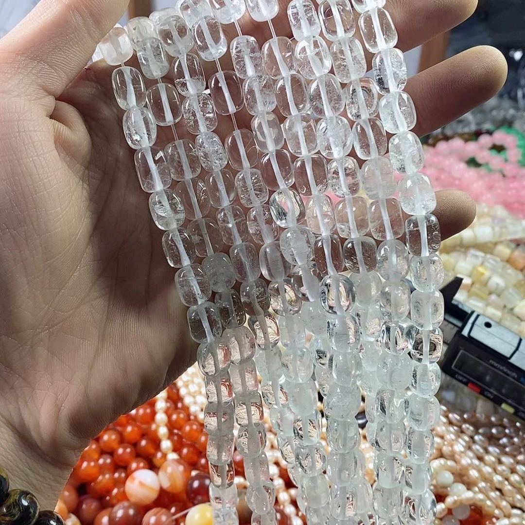 玛瑙/玉髓珠宝半成品未镶嵌一条天然8×10白水晶糖豆