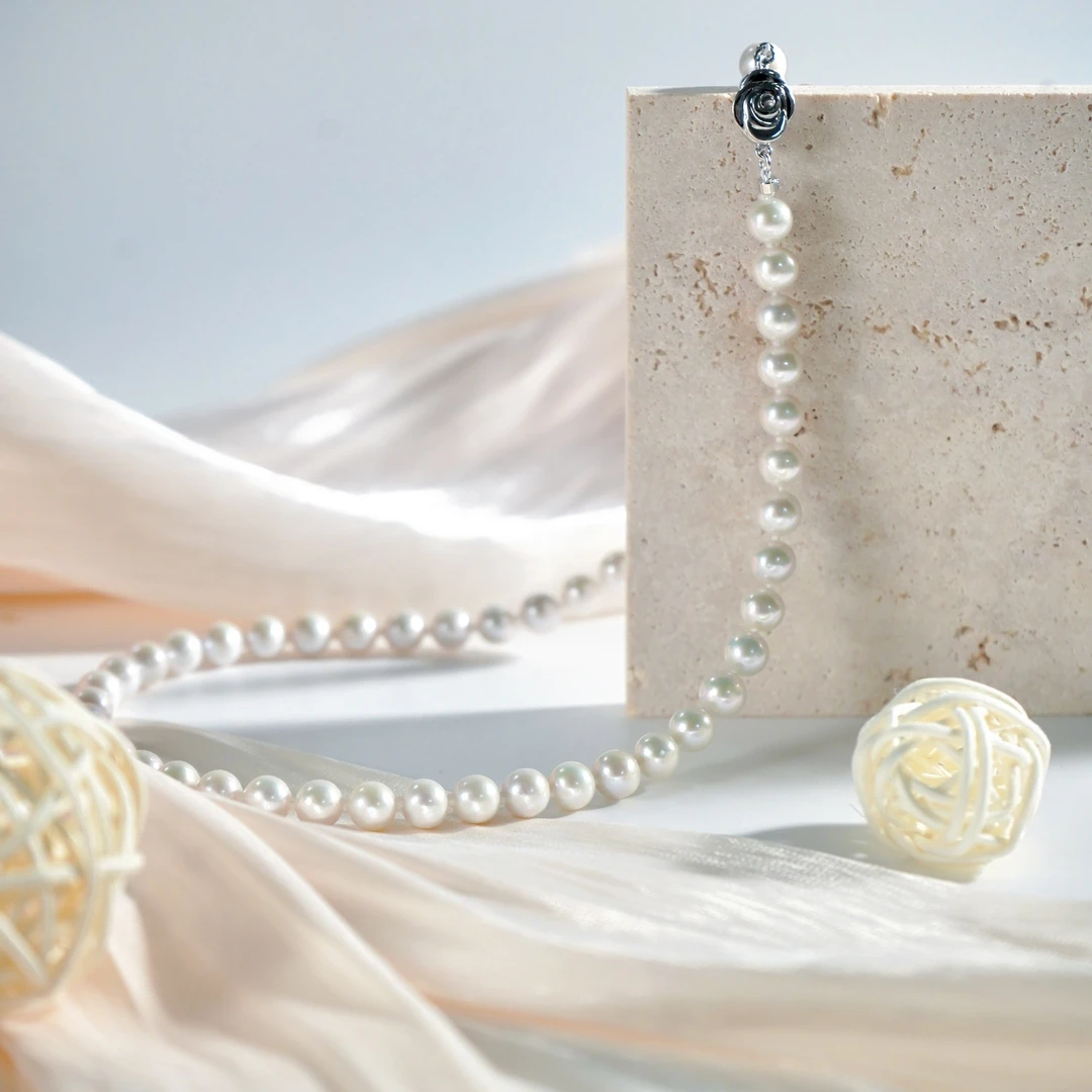 【玫瑰】【伊丽莎白玫瑰】S925银极光天然珍珠项链7-7.5mm S1839