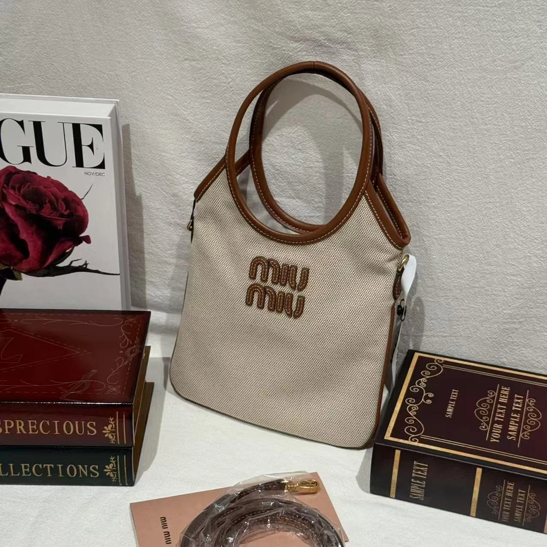 未使用 MIU MIU/缪缪 壹所奢品/ivymini帆布/干邑色托特斜挎/全新