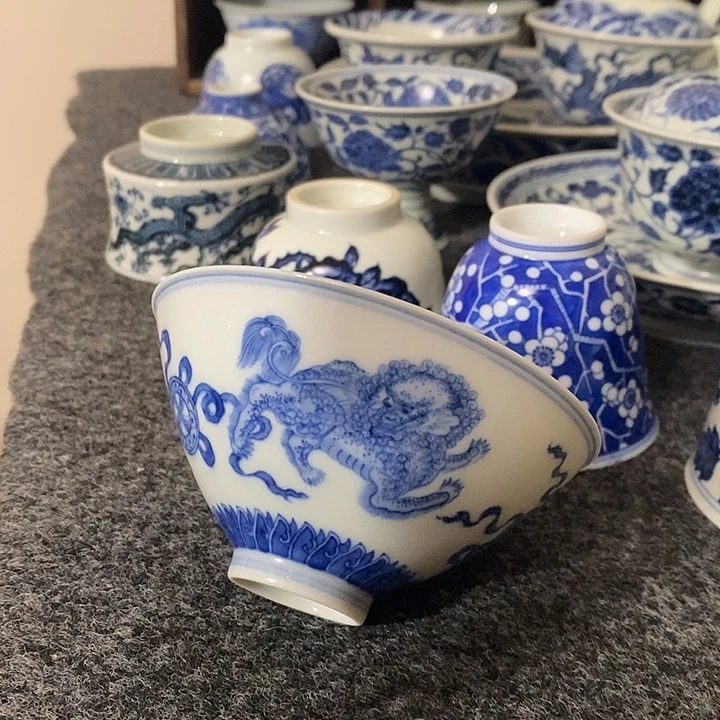 瓷【半间泥坊】三狮斗笠杯