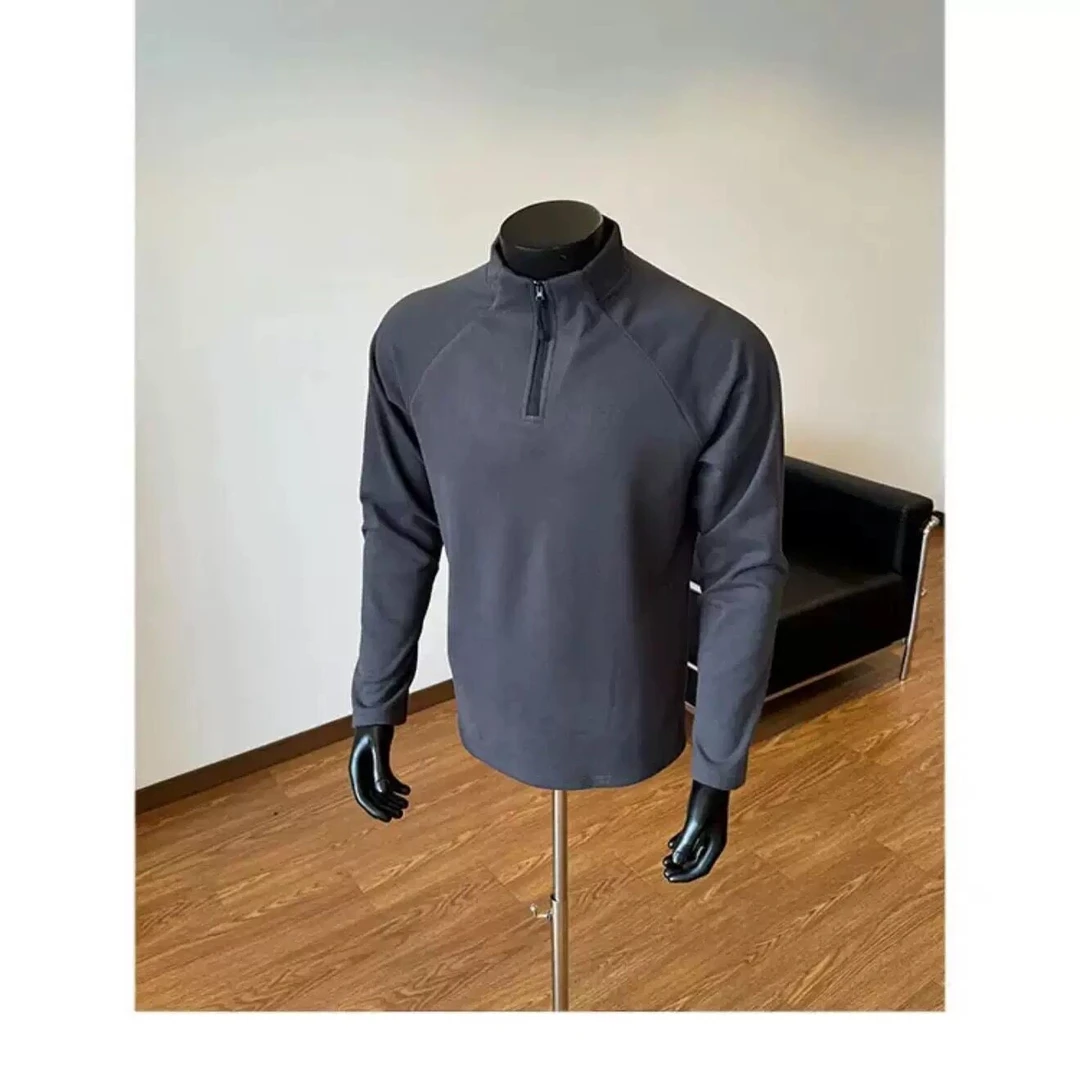 半拉链德绒内衬打底衫男款秋冬立领重磅内搭长袖t恤正肩修身上衣