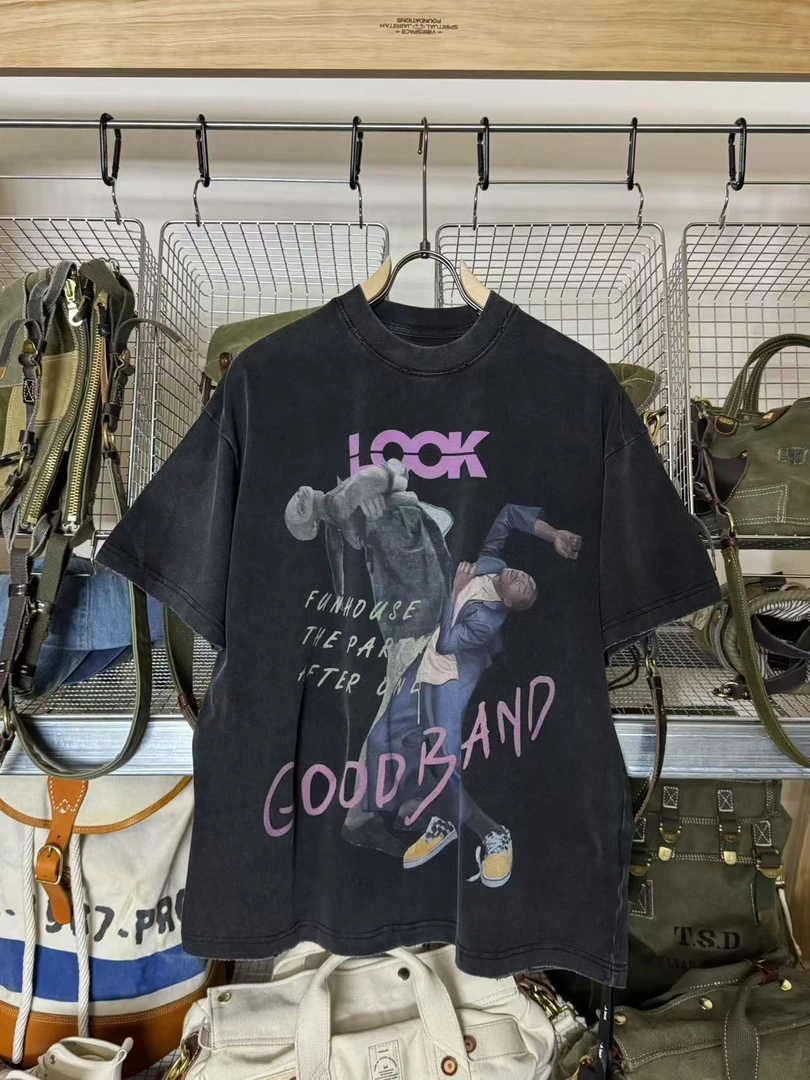 【断码捡漏】T1082-美式复古水洗做旧印花T恤