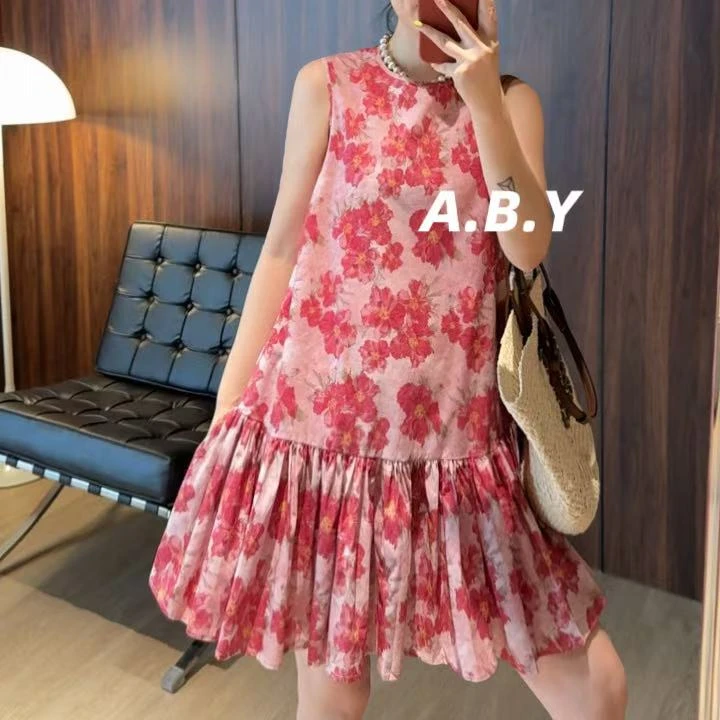 【海棠花未眠】夏季背心裙印花棉气质显瘦连衣裙【250516-5】