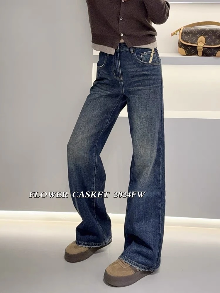 SU【688】花86 愫贺 MWMA春款新款蓝色牛仔窄版阔腿裤~