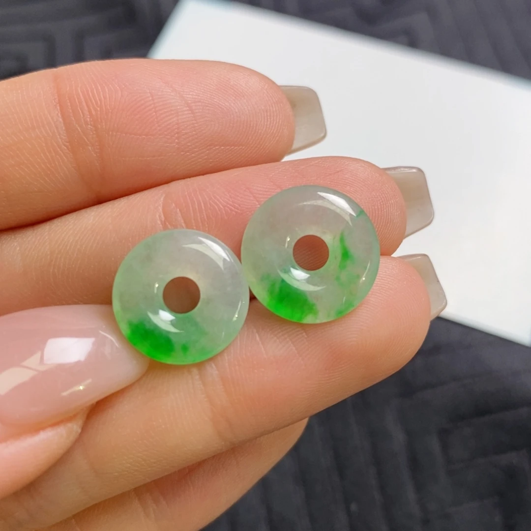 翡翠未镶嵌耳饰飘阳色花甜甜圈