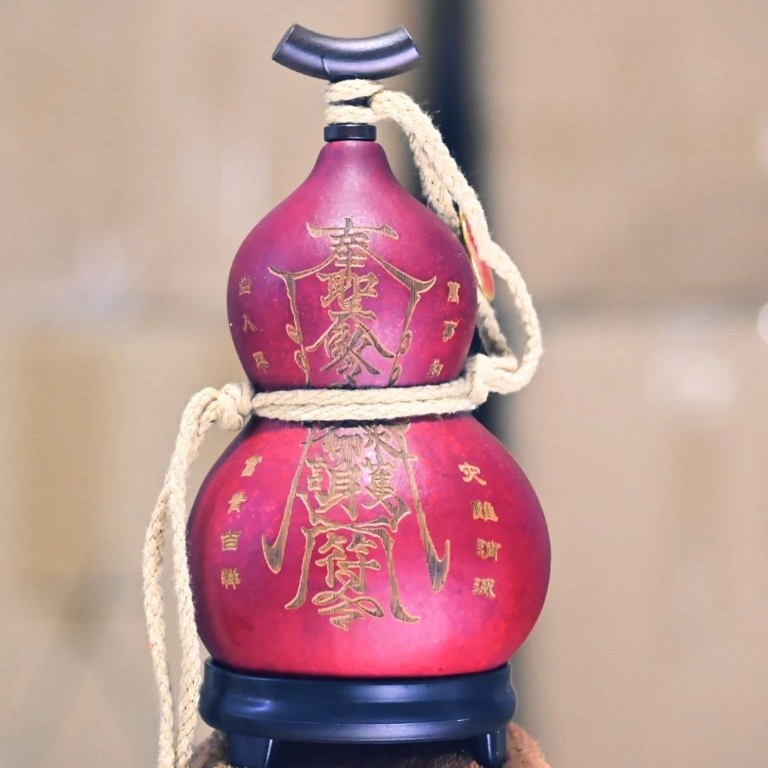 天然葫芦五雷招财实木塞子开口大漆工艺雕刻朱砂随身居家摆件