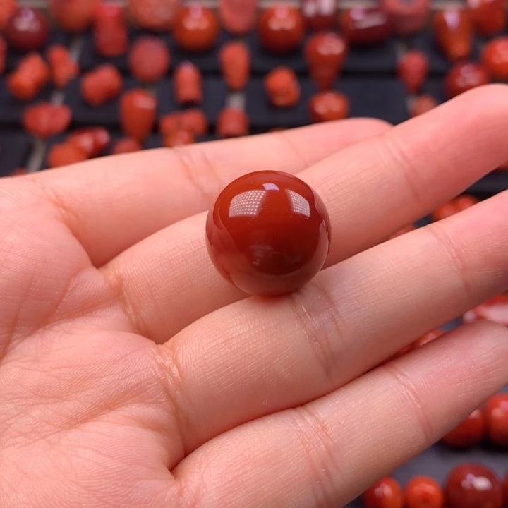 华***吖南红玛瑙未镶嵌圆珠单珠18MM