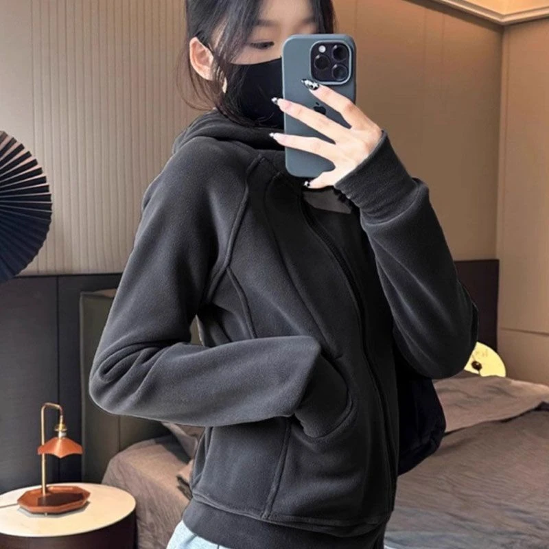 秋冬长袖上衣秋季百搭休闲卫衣修身韩系开衫拉链显瘦女士连帽外套