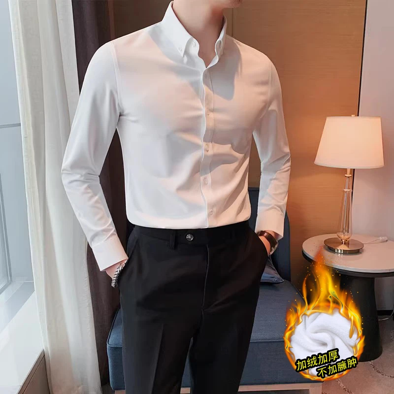 猎撒秋冬男士衬衫修身高档痞帅白色长袖商务休闲职业百搭衬衣潮流