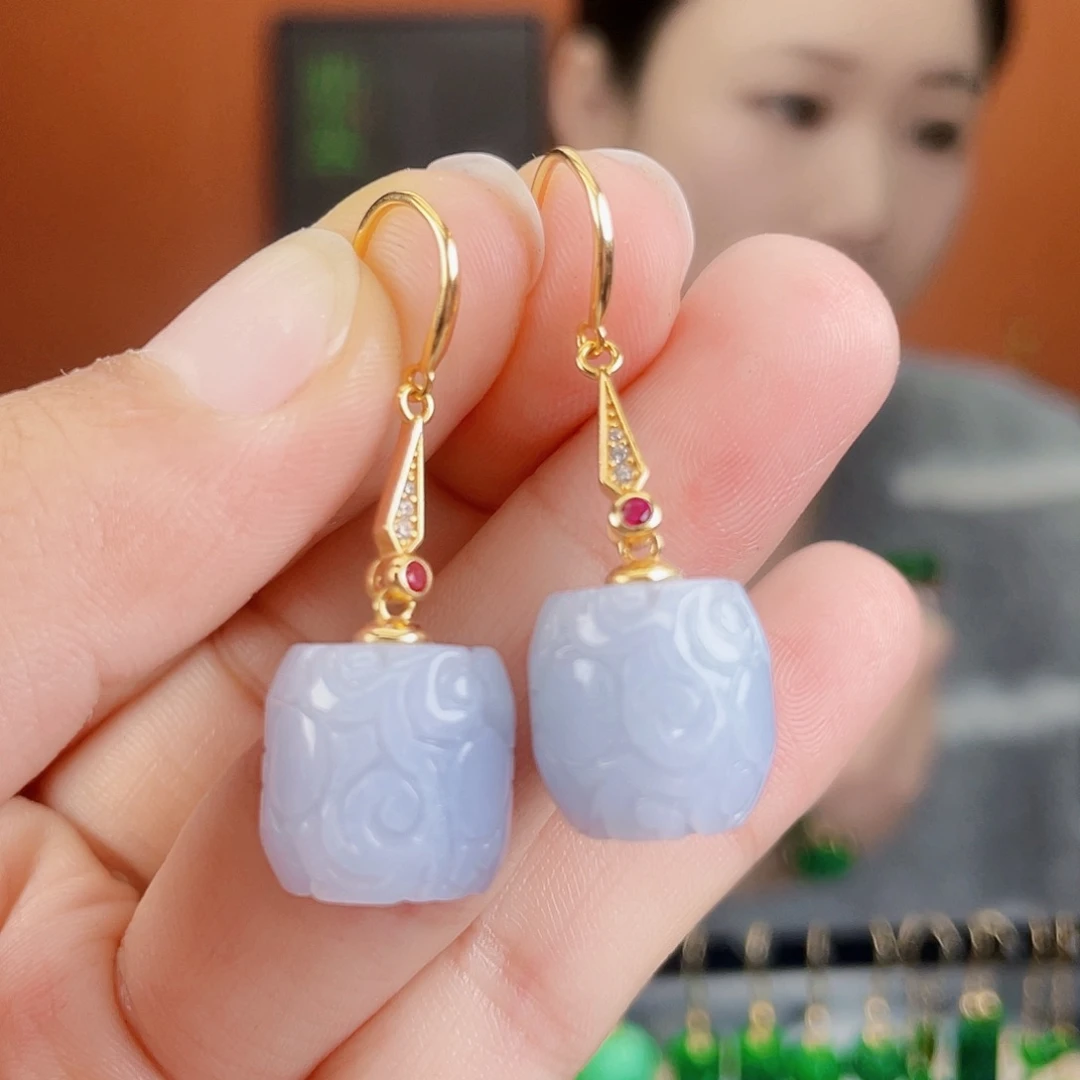 翡翠银S925镶嵌耳饰