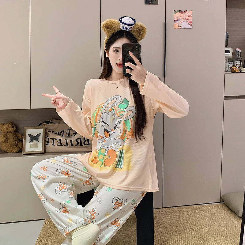 秋季必备休闲睡衣女款2025年爆款漫画卡通可爱风套头家居服套装