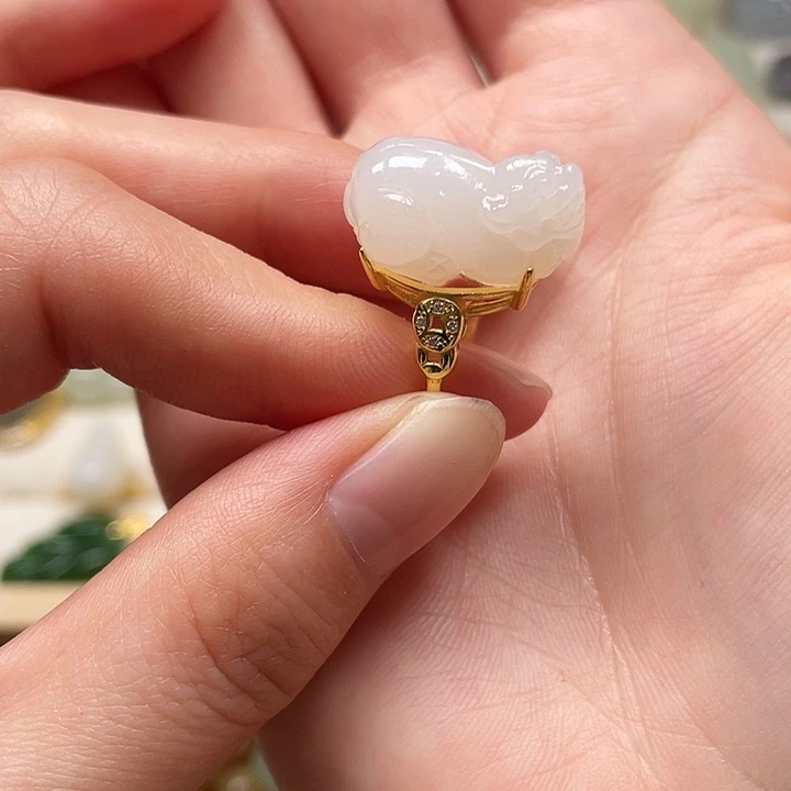 和田玉（糖玉）戒指银S925镶嵌