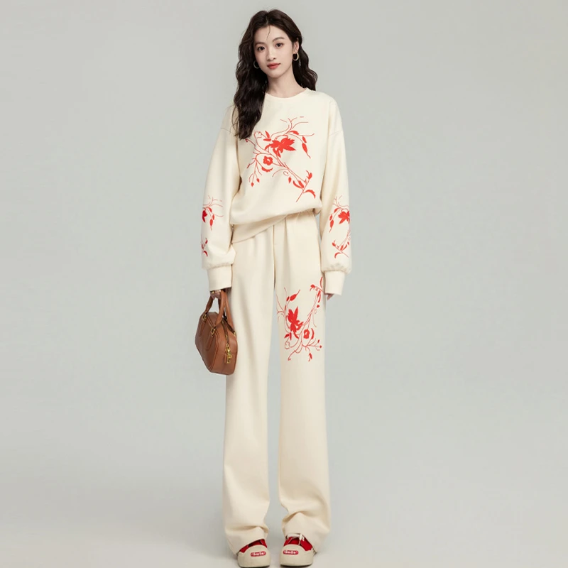 2025春季中国风休闲时尚套装女复古时髦洋气宽松卫衣阔腿裤两件套