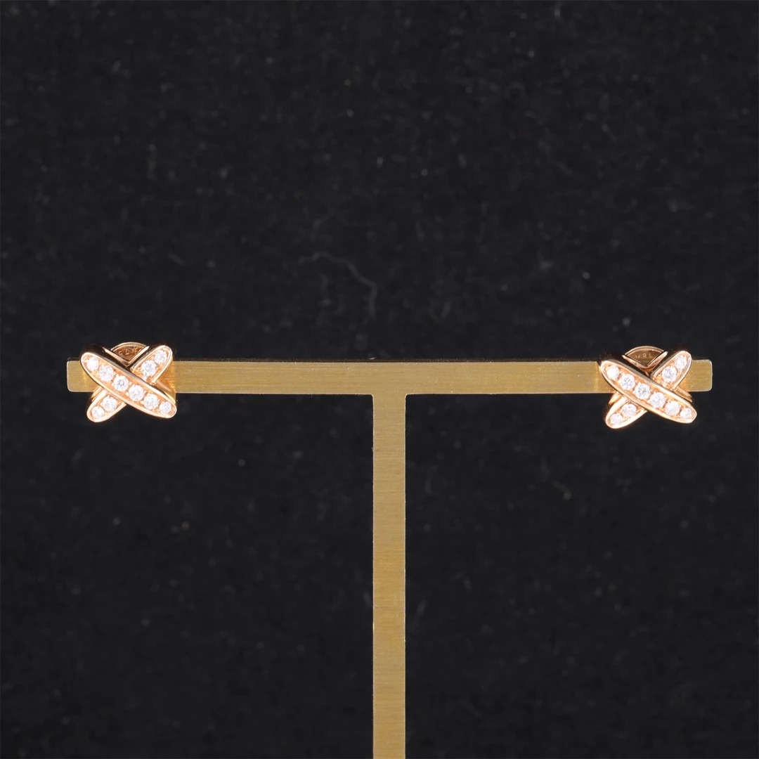 99新 Chaumet/尚美 活动小花6枫小叉耳钉 满钻 18K玫瑰金 玫瑰金