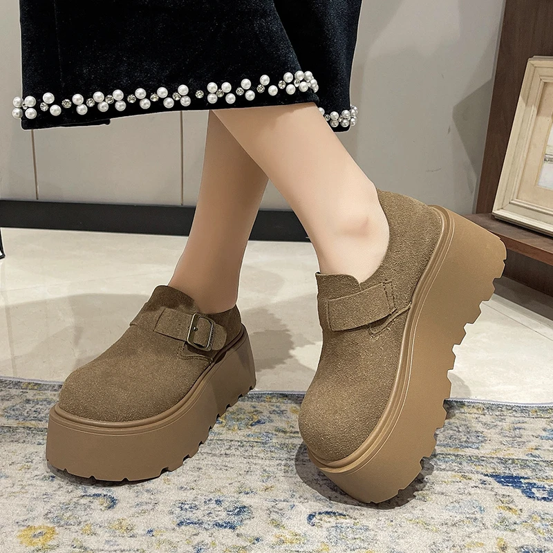 复古厚底增高勃肯鞋女2025春季新款松糕底小个子显瘦单鞋乐福女鞋