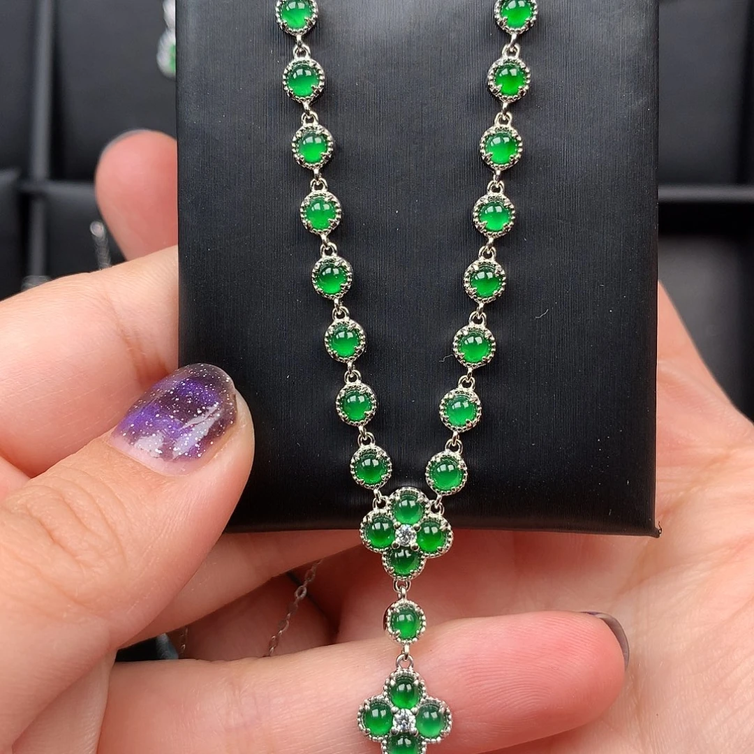 翡翠银S925镶嵌耳饰