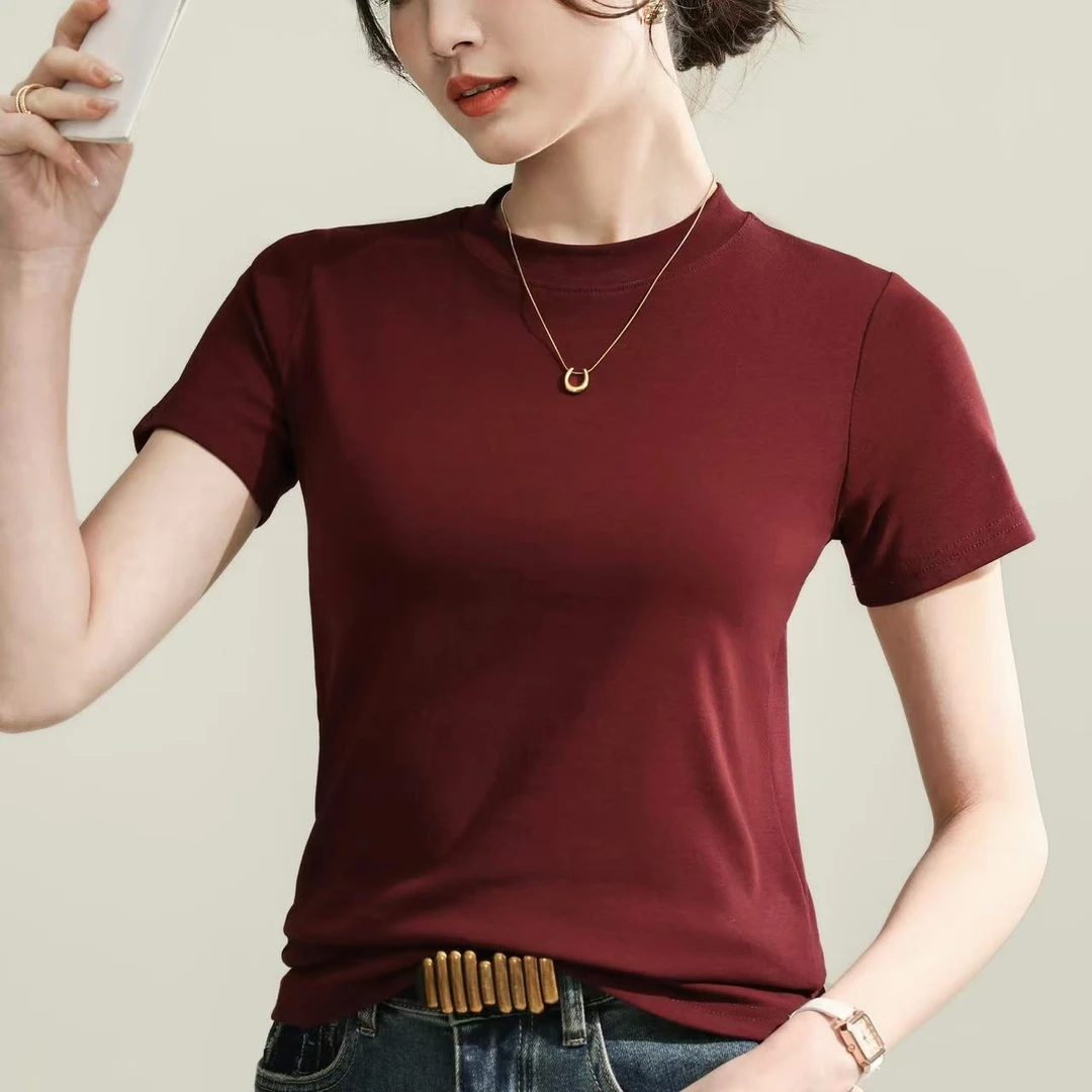 春夏新款韩版棉T纯色小立领短袖T恤时尚百搭柔软气质百搭268