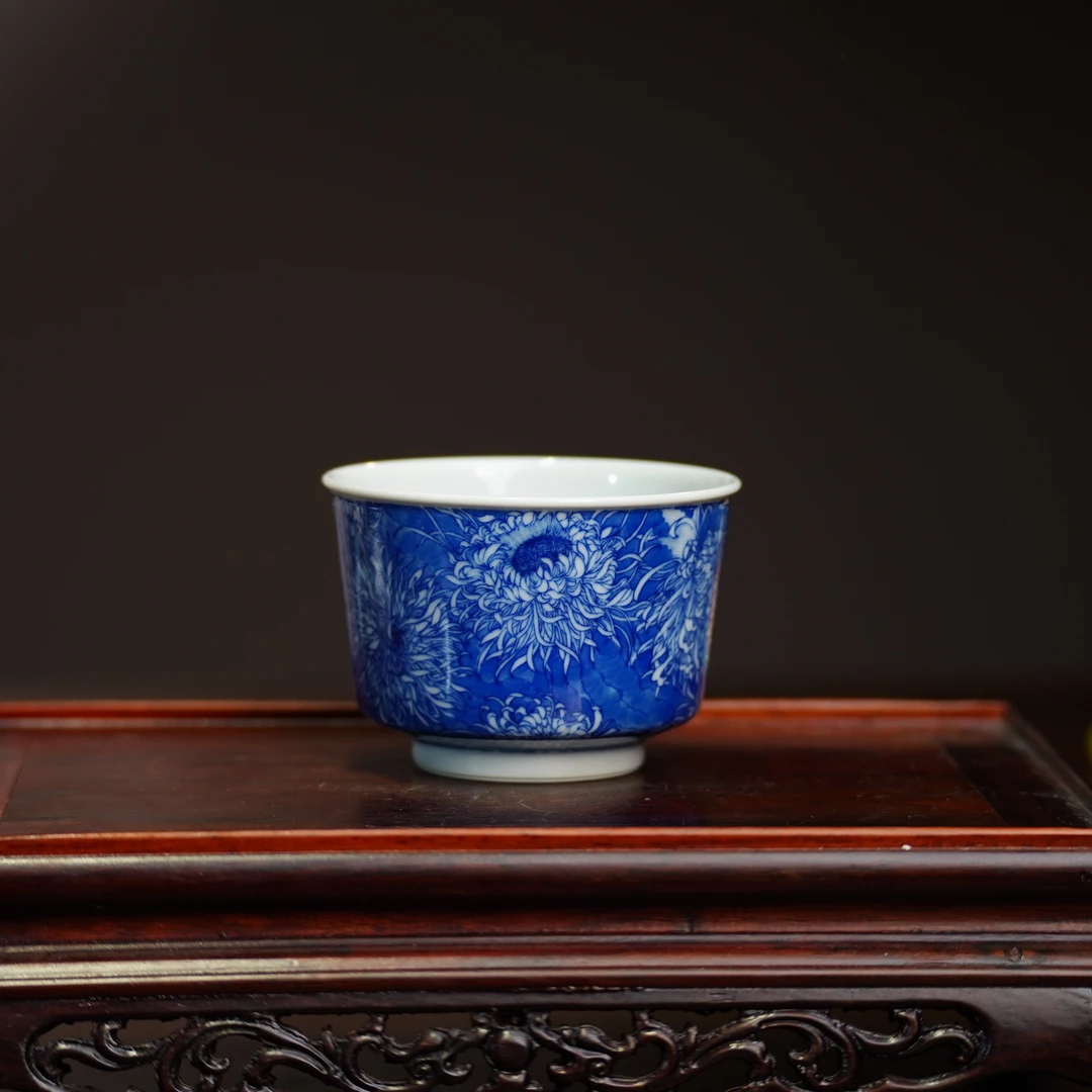 隐山清玩 | 浑地野菊花杯 120ML景德镇陶瓷纯手工手绘茶杯茶具