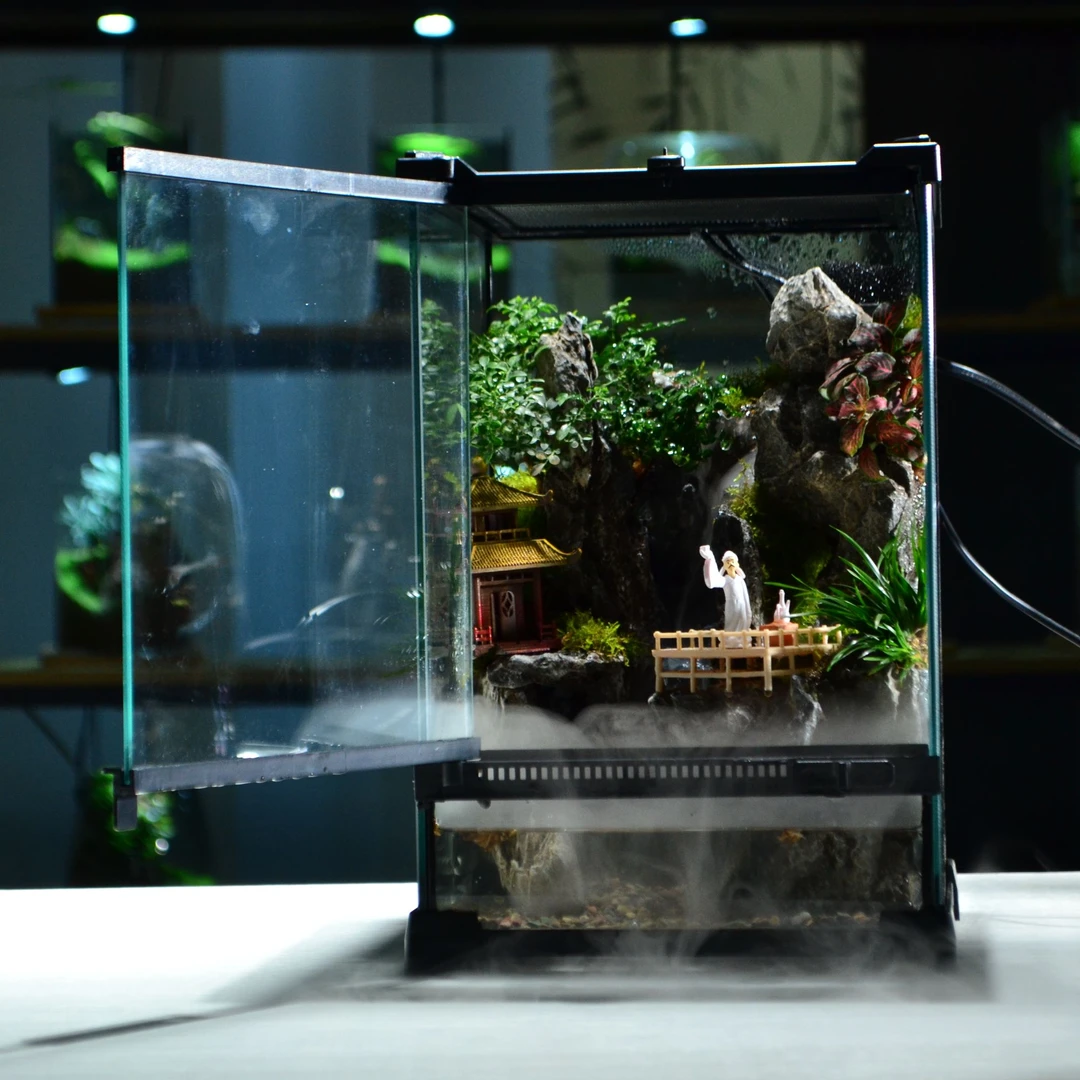 T4【高山流水】30厘米横开门缸款桌面苔藓微景观懒人绿植送礼精品