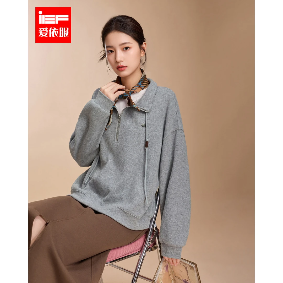 IEF/爱依服上衣2025秋冬新款韩版简约休闲通勤宽松百搭加绒卫衣