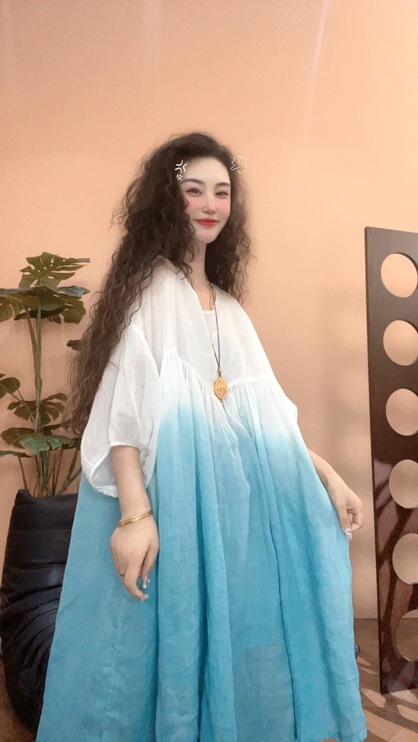 museguhui/木色古汇2597#渐变温柔气质时尚百搭夏季显示连衣裙