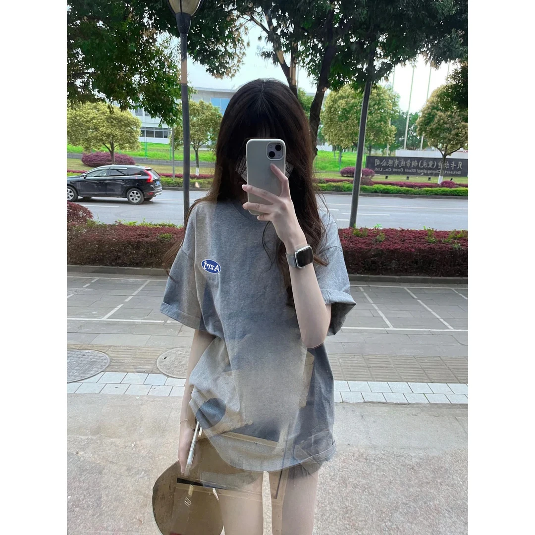 新款夏季印花短袖t恤女宽松显瘦小众复古美式ins欧美风复古上衣