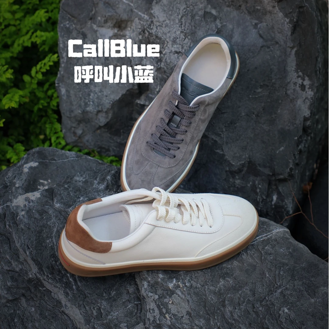 【奢皮定制】羊猄皮头层牛皮老钱风轻奢低帮反绒真皮德训板鞋