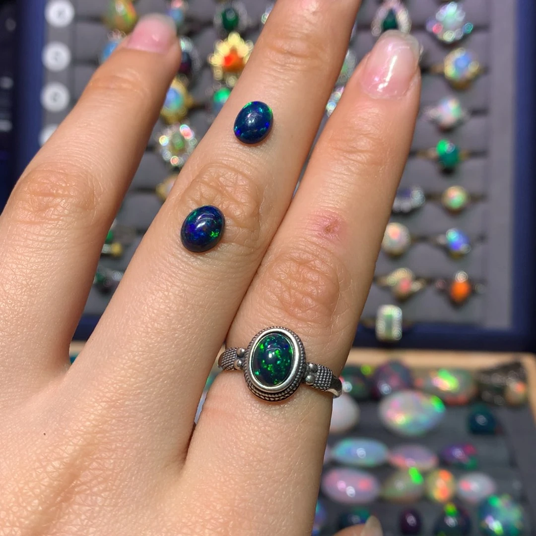 欧泊银S925镀金镶嵌戒指款式可*可