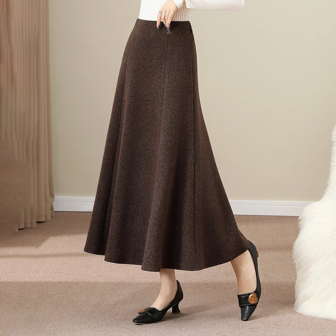 羊 毛半身裙女秋冬季2025新款加厚高腰显瘦垂感a字伞裙长裙大摆裙