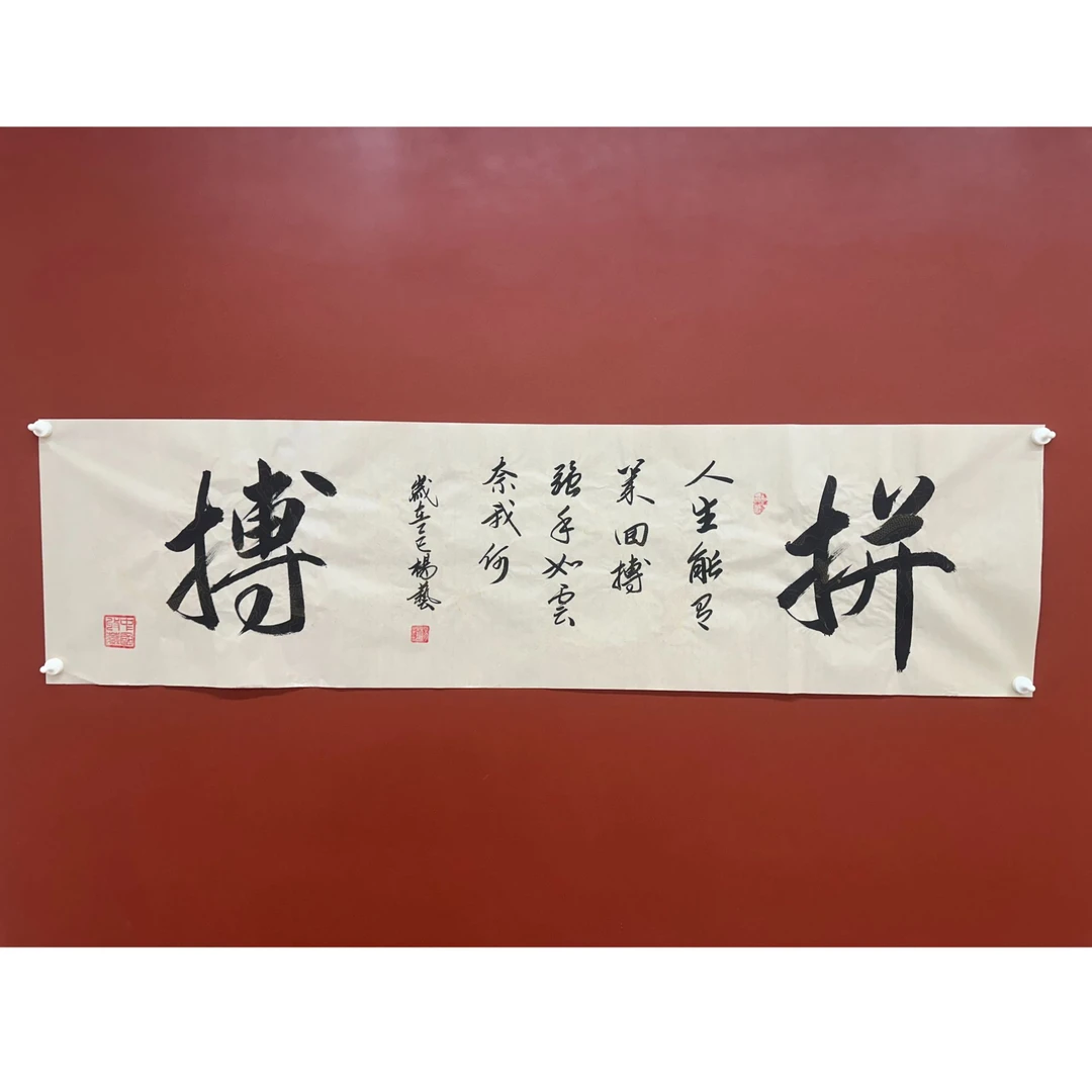 杨艺 拼搏 四尺对开 140cm*35cm 书法 纸本 手绘