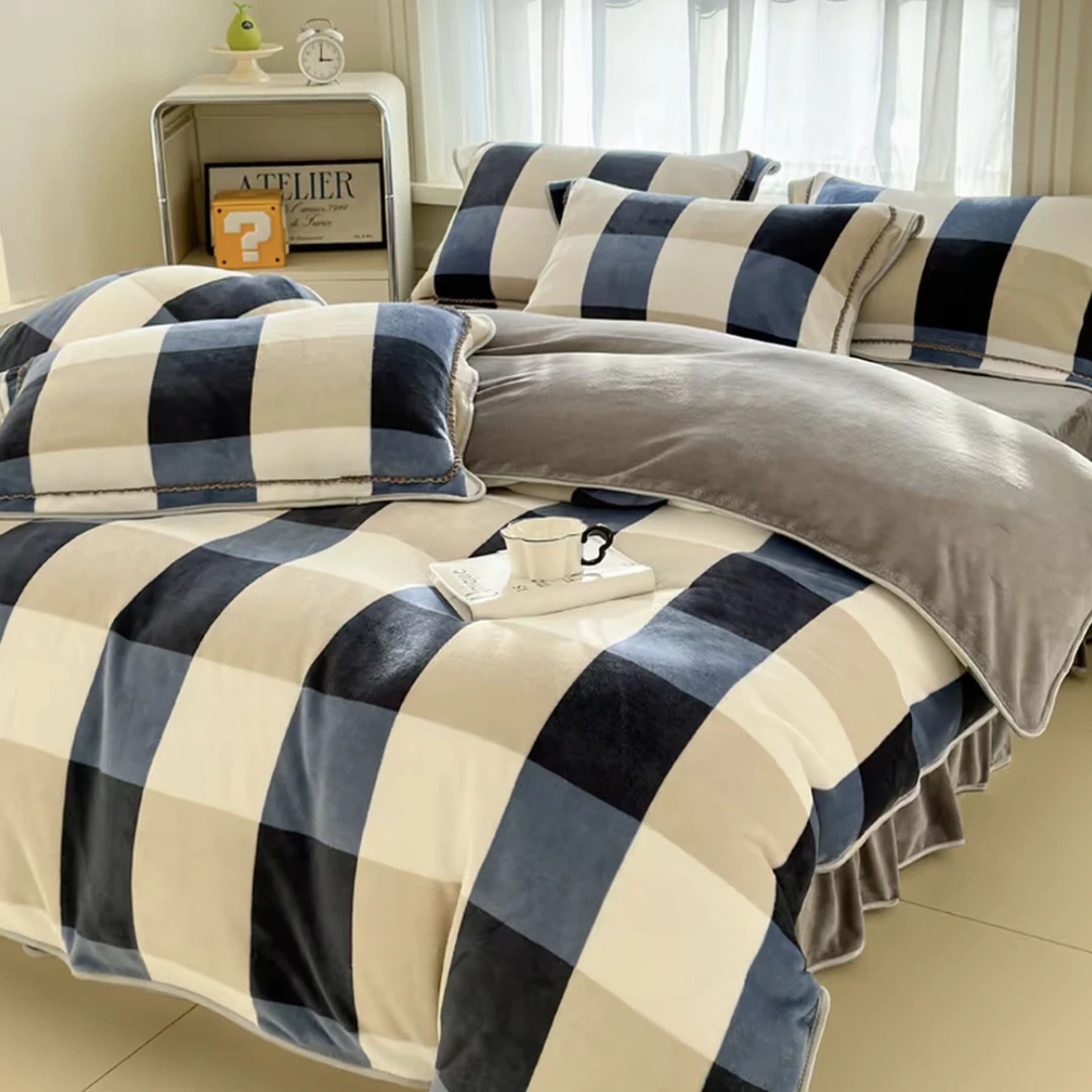 加厚保暖牛奶绒四件套床裙款柔软细腻防静电床上用品【约8-9斤】