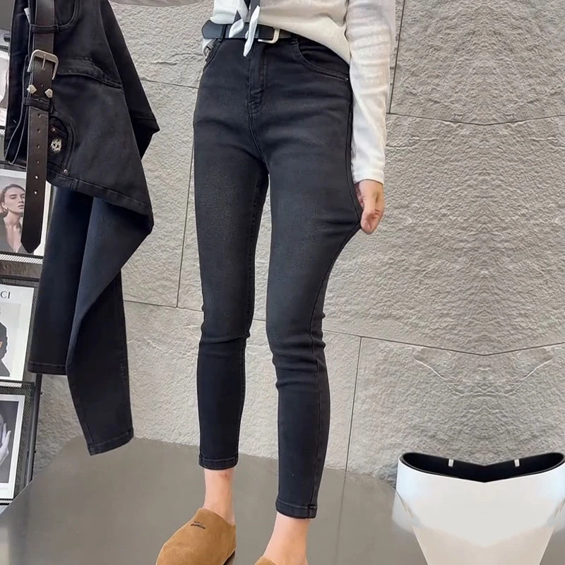 k66607修身显瘦高腰小脚铅笔裤女秋季新款时尚百搭九分弹力牛仔裤