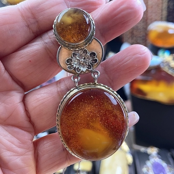 琥珀银S925镶嵌颈饰吊坠