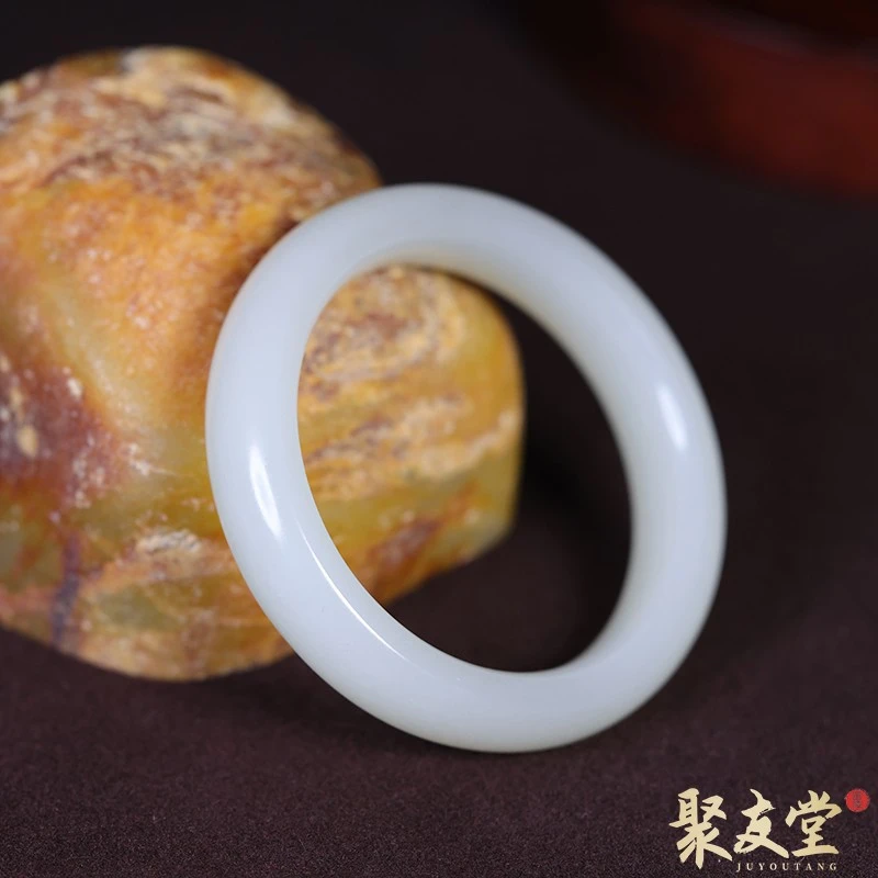W70聚友堂玉雕58圈口新疆和田玉籽料白玉手镯正装玉镯女士镯子142