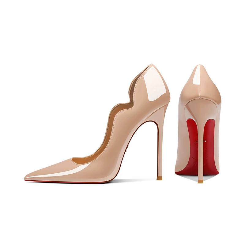 裸色高跟鞋女2025新款尖头浅口性感御姐细跟12cm百搭红底女鞋