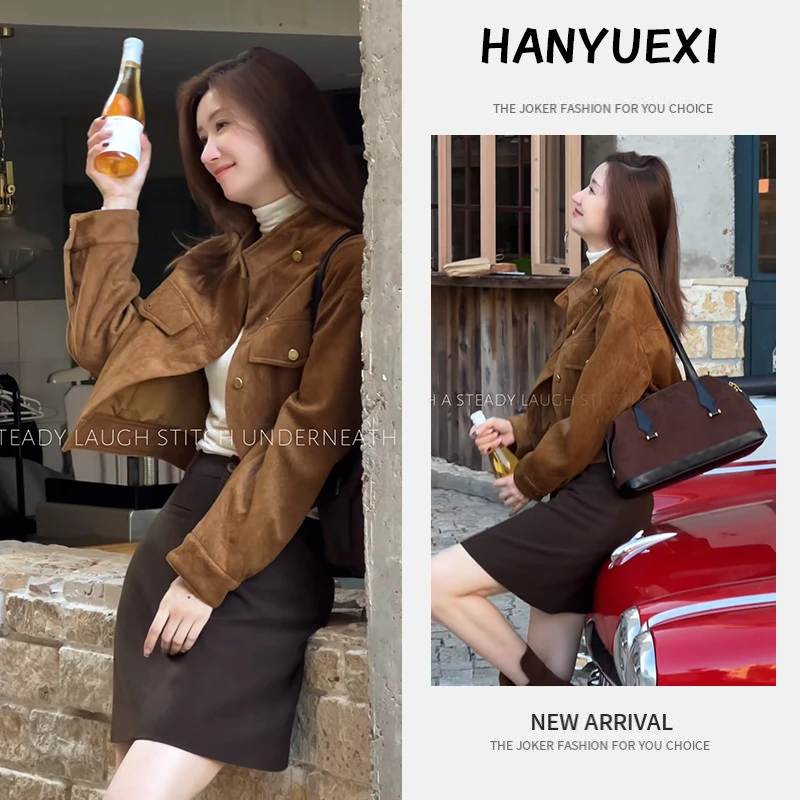 秋季超火搭配一整套女装2025新款高领打底衫短款外套半身裙三件套