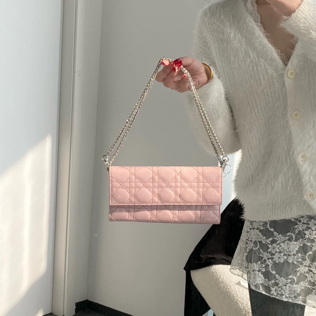 95新 DIOR/迪奥 dior樱花粉链条包单肩斜挎包