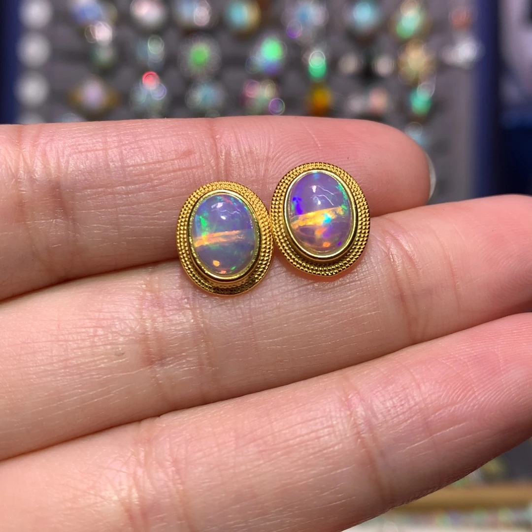 银S925镶嵌欧泊耳钉款式