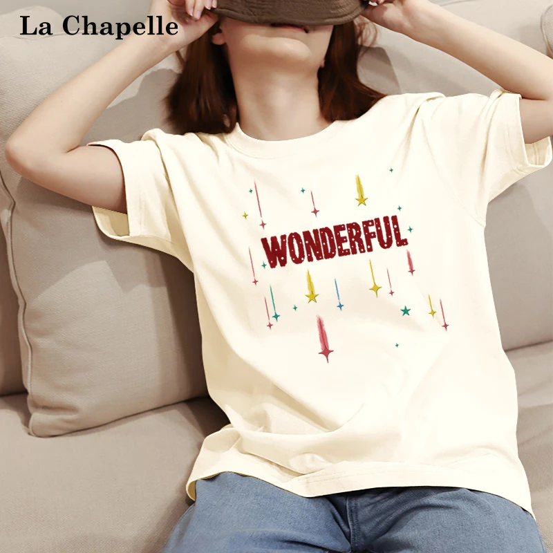 拉夏贝尔韩版欧若风纯棉短袖T恤女2025夏季新款大码微胖显瘦上衣X