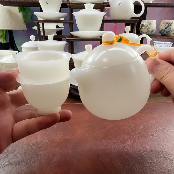 隐唐窑/璞玉素烧自生釉180ml龙蛋壶送2客杯