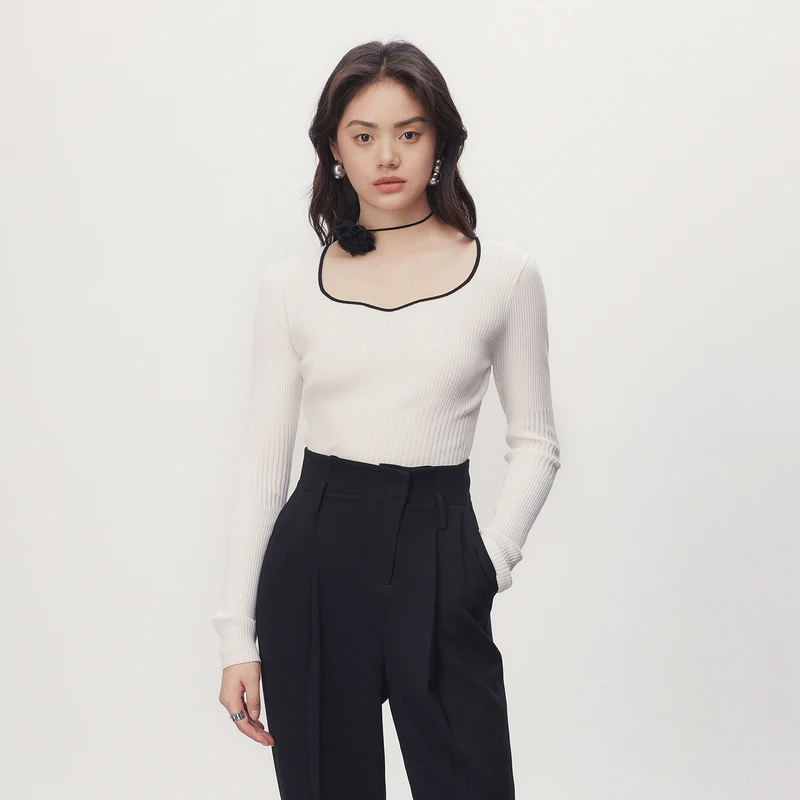 HPLY荷比俪春季新款女气质衣领舒适针织上衣HDD12650175