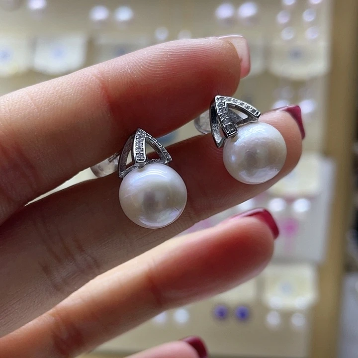 淡水珍珠耳饰银S925镶嵌