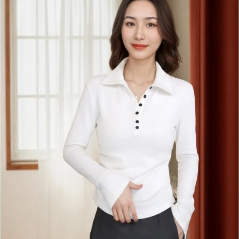 秋冬新款磨毛百搭显瘦修身半开领T恤打底衫上衣LK2507616