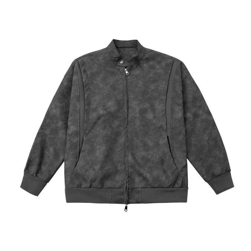 【桃子】美式复古扎染皮衣外套男秋冬拼接设计飞行员夹克短款棒球服