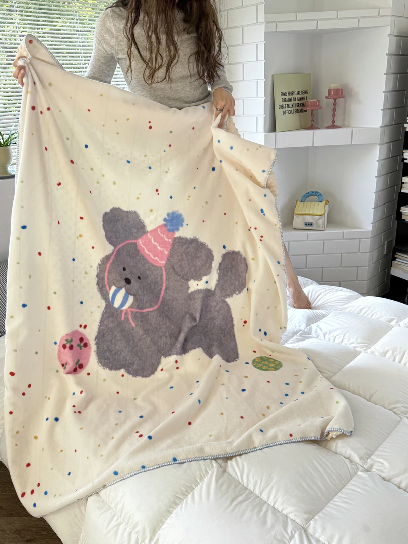 【L·W梨窝】自留款 多用全消光牛奶绒豆豆毯 数码卡通印花